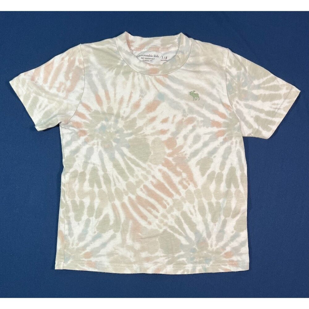 Abercrombie Kids Girls 7/8 Pastel Tie Dye Moose Logo Classic Fit T Shirt
